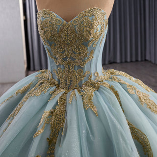 Strapless Ball Gown Overskirt Dress with Royal Train and Delicate Beadwork