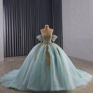 Strapless Ball Gown Overskirt Dress with Royal Train and Delicate Beadwork