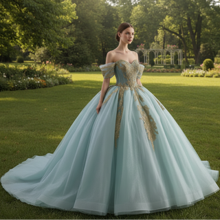 Strapless Ball Gown Overskirt Dress with Royal Train and Delicate Beadwork