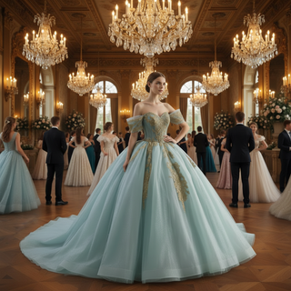 Strapless Ball Gown Overskirt Dress with Royal Train and Delicate Beadwork