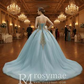 Strapless Ball Gown Overskirt Dress with Royal Train and Delicate Beadwork
