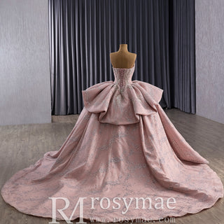 Sparkly Blush Pink Quinceañera Dress with Off-Shoulder & Tiered Ruffle Skirt
