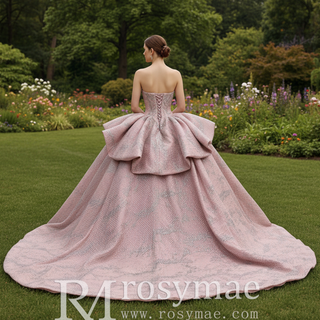 Sparkly Blush Pink Quinceañera Dress with Off-Shoulder & Tiered Ruffle Skirt