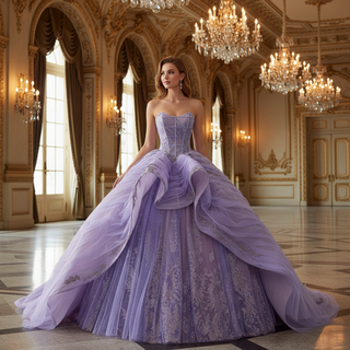 Lilac Ball Gown Sweetheart Tiered Ruffled Tulle Skirt Quinceañera Dress