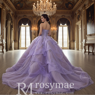 Lilac Ball Gown Sweetheart Tiered Ruffled Tulle Skirt Quinceañera Dress