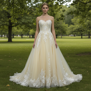 Cream Strapless Sweetheart Neckline Princess Tulle Wedding Dresses