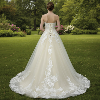 Cream Strapless Sweetheart Neckline Princess Tulle Wedding Dresses