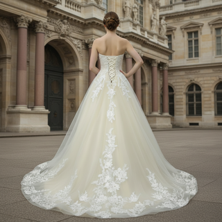 Cream Strapless Sweetheart Neckline Princess Tulle Wedding Dresses