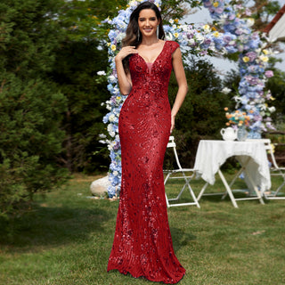 Temperament Slim Formal Evening Dress Mermaid Sequins Prom Dresses