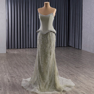 Luxury Crystal Beaded Scoop Mermaid Evening Dress with Trumpet Flare