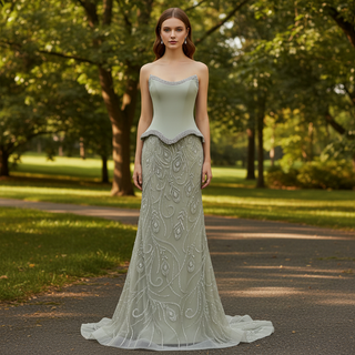 Luxury Crystal Beaded Scoop Mermaid Evening Dress with Trumpet Flare