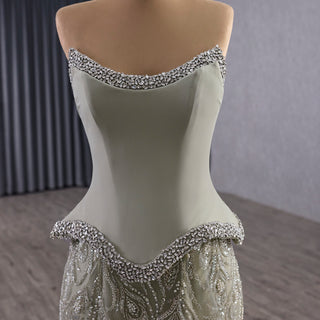 Luxury Crystal Beaded Scoop Mermaid Evening Dress with Trumpet Flare