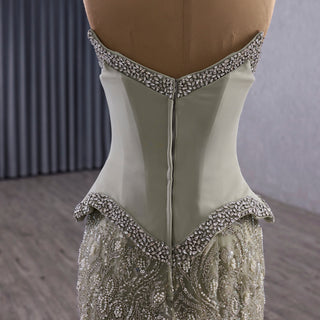 Luxury Crystal Beaded Scoop Mermaid Evening Dress with Trumpet Flare