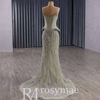 Luxury Crystal Beaded Scoop Mermaid Evening Dress with Trumpet Flare