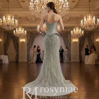 Luxury Crystal Beaded Scoop Mermaid Evening Dress with Trumpet Flare