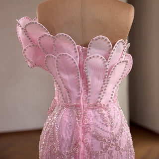 Pink Petal Mermaid Wedding Dress with Crystal-Outlined Sculptural & Illusion Mesh Train