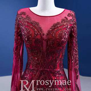 High-end Vintage Burgundy Beading Sequins Evening Dress