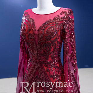High-end Vintage Burgundy Beading Sequins Evening Dress