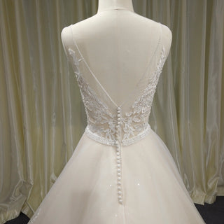 Classic A Line Deep V-Neck Wedding Dresses with Lace Applique