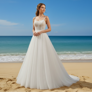 Ethereal A-Line Spaghetti Straps Wedding Dress with Tulle Layers