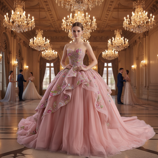 Convertible Quinceañera Dress with Lace-Up Back 3D Floral Appliqués & Tiered Tulle Skirt