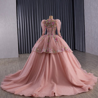 Convertible Quinceañera Dress with Lace-Up Back 3D Floral Appliqués & Tiered Tulle Skirt