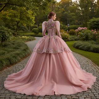 Convertible Quinceañera Dress with Lace-Up Back 3D Floral Appliqués & Tiered Tulle Skirt