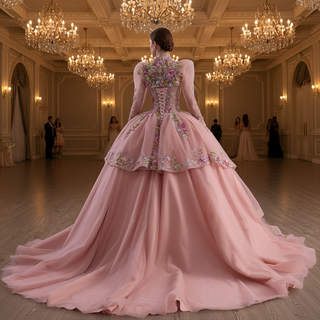 Convertible Quinceañera Dress with Lace-Up Back 3D Floral Appliqués & Tiered Tulle Skirt