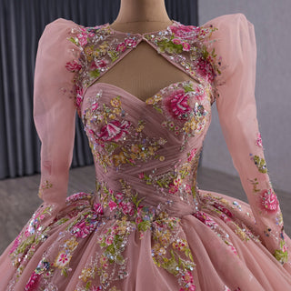 Convertible Quinceañera Dress with Lace-Up Back 3D Floral Appliqués & Tiered Tulle Skirt
