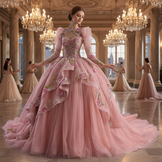Convertible Quinceañera Dress with Lace-Up Back 3D Floral Appliqués & Tiered Tulle Skirt