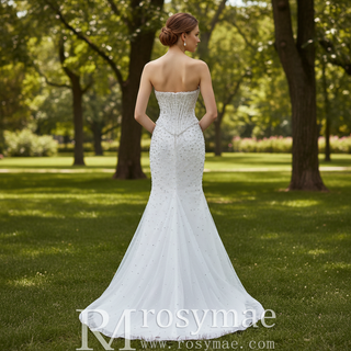 Off Shoulder Wedding Dress with Intricate Pearl Beading and Removable Skirt