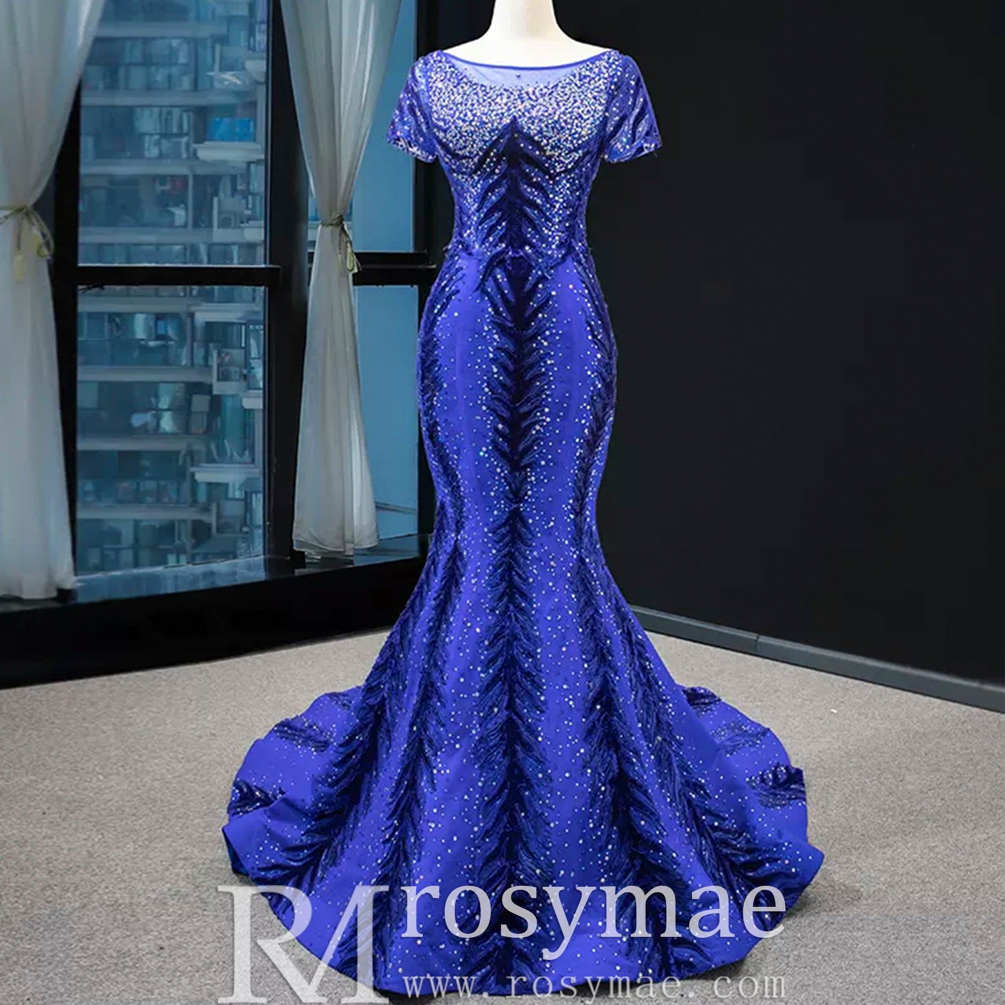 Royal Blue Sparkly Prom Dress Evening Gown with Detachable Train Royal Blue / Custom Size Royal Blue Sparkly Prom Dress Evening Gown with Detachable Train Royal Blue / Custom Size