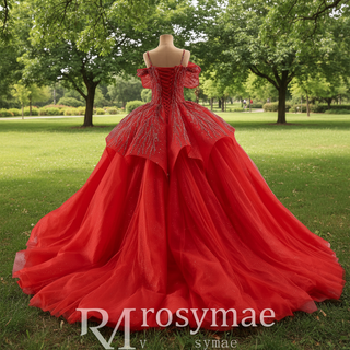 Robe de mariée de bal élégante, luxueuse et convertible, rouge pailletée, unique en son genre
