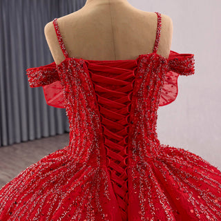 Luxury Convertable Glitter Red Unique Wedding Dresses Ball Gown