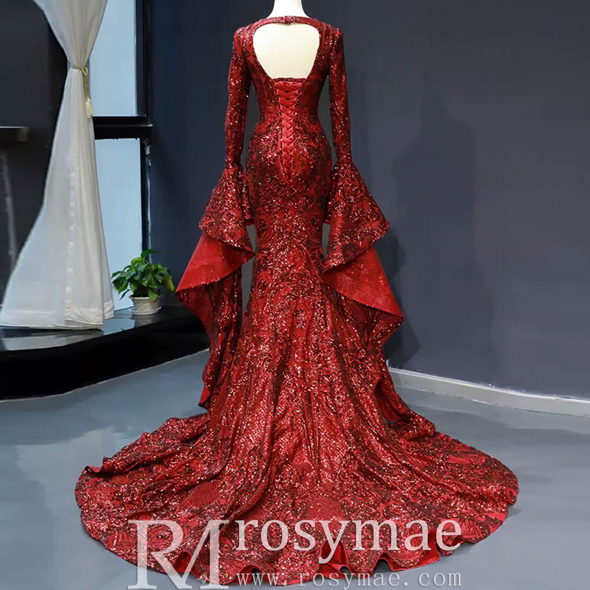 Vintage Burgundy Mermaid Pageant Dresses with Long Sleeves Burgundy / 16W Vintage Burgundy Mermaid Pageant Dresses with Long Sleeves Burgundy / 16W