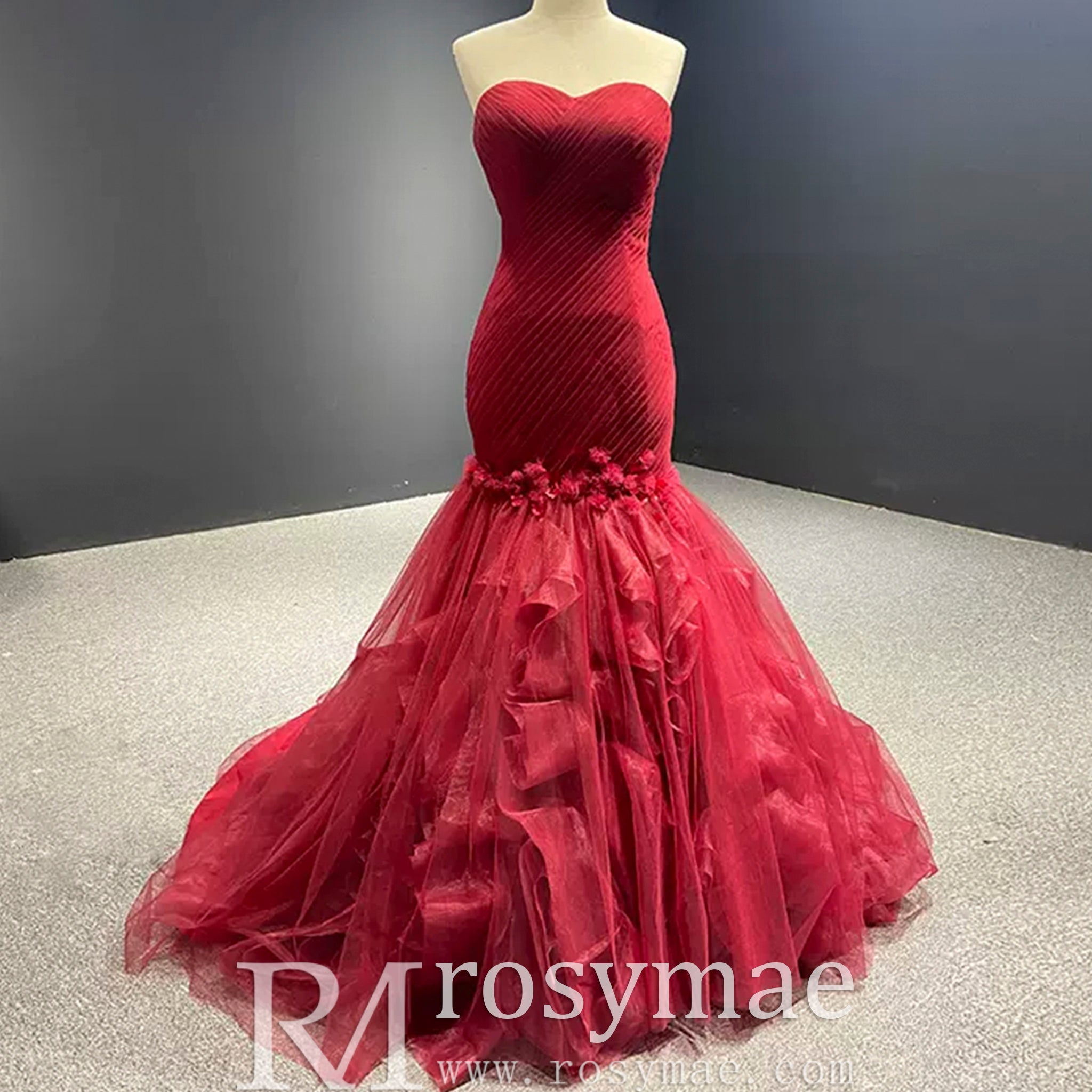 Tulle Prom Dress Sweetheart Mermaid Long Formal Dress with Ruffle Rosymae Tulle Prom Dress Sweetheart Mermaid Long Formal Dress with Ruffle Rosymae