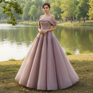 Beaded Ruched Prom Dress Off the Shoulder A-line Formal Gown