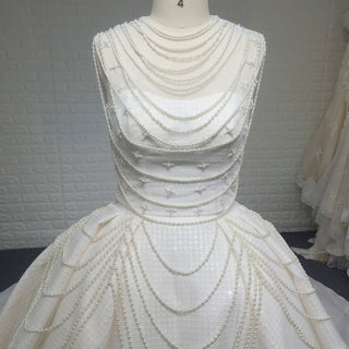 Curve Neckline Wedding Dress with Detachable Pearl Jacket