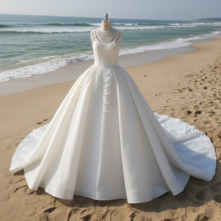 Vintage 1920 Curve Neckline Wedding Dress with Detachable Pearl Jacket