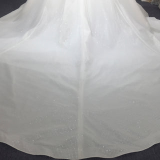 Curve Neckline Wedding Dress with Detachable Pearl Jacket