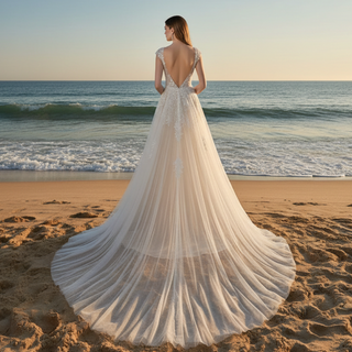 Elegant Low Open Back A-Line Wedding Dress with Deep Plunge V-Neck