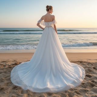 Lightweight Tulle A Line Skirt Wedding Dress with Spaghetti Straps