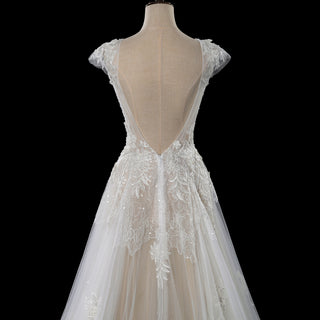 Elegant Low Open Back A-Line Wedding Dress with Deep Plunge V-Neck