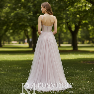 Blush Pink A-Line Tulle Prom Dress with Sweetheart & Leafy Sequined Appliqués