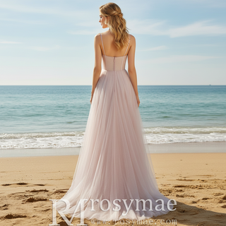 Blush Pink A-Line Tulle Prom Dress with Sweetheart & Leafy Sequined Appliqués