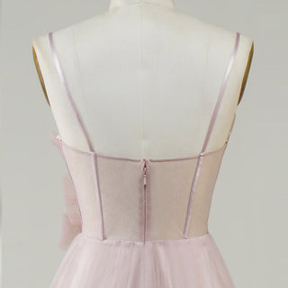 Blush Pink A-Line Tulle Prom Dress with Sweetheart & Leafy Sequined Appliqués