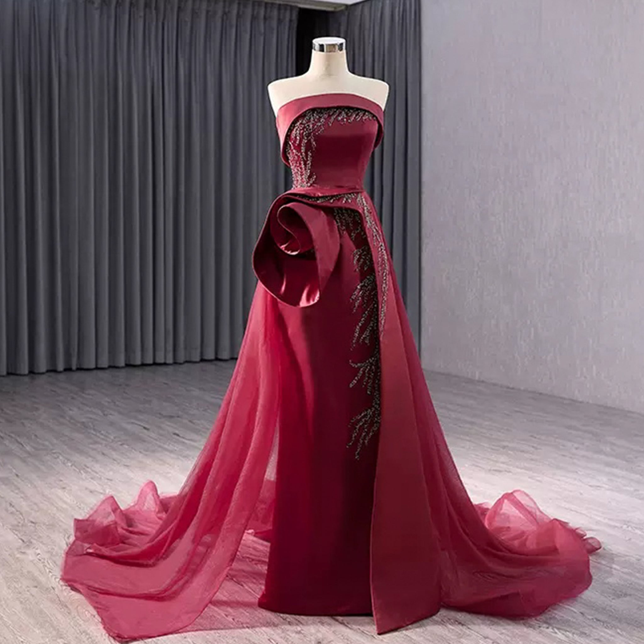 High-end Elegant Burgundy Handmade Beading Sequins Evening Prom Dresse Rosymae High-end Elegant Burgundy Handmade Beading Sequins Evening Prom Dresse Rosymae