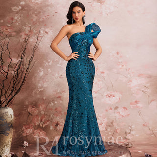 Elegant One Shoulder Formal Dress Luxurious Elegant Long Party Gown