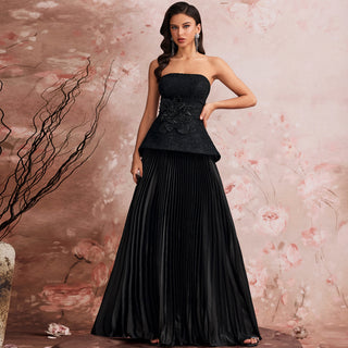 Elegant Strapless Formal Evening Dresss Prom Luxury Wedding Party Gowns