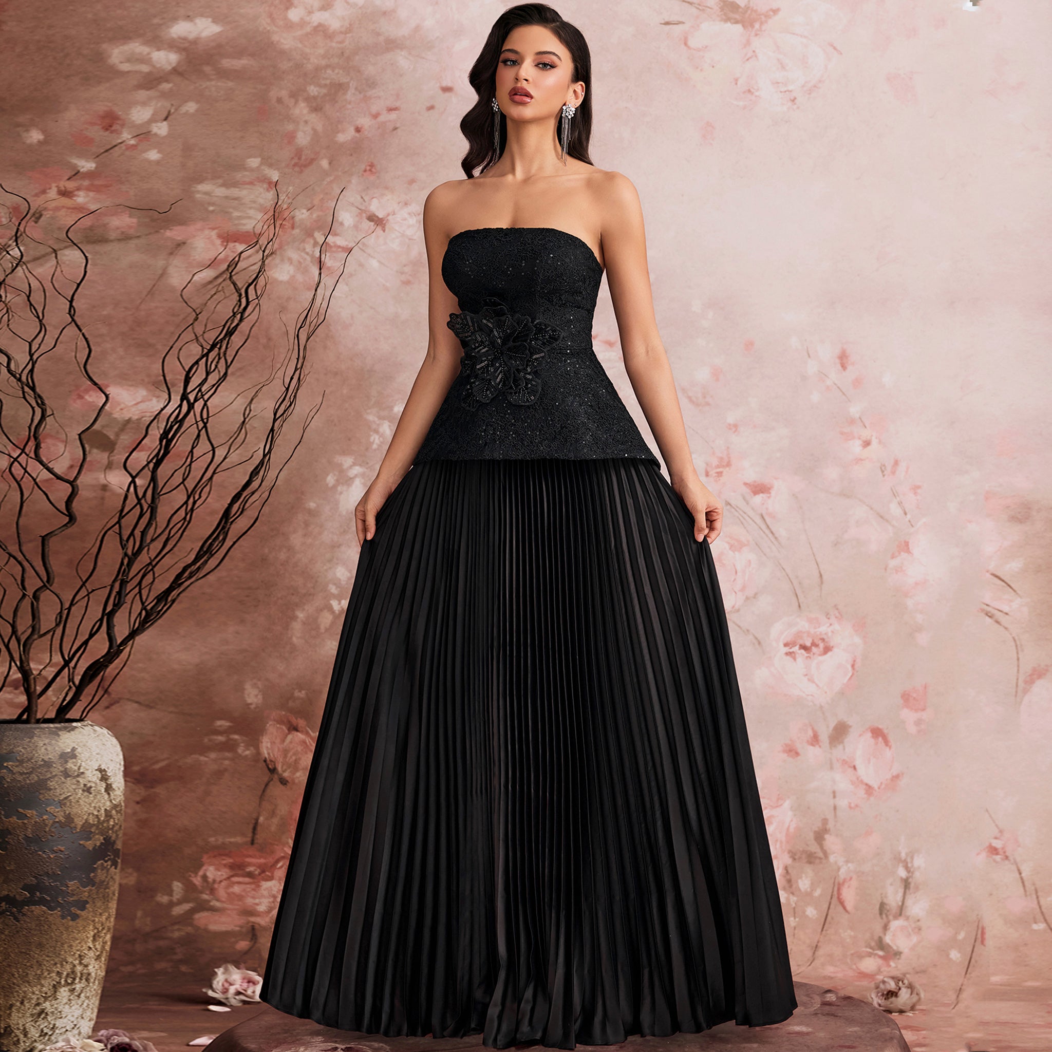 Elegant Strapless Formal Evening Dresss Prom Luxury Wedding Party Gowns Black / 1XL Elegant Strapless Formal Evening Dresss Prom Luxury Wedding Party Gowns Black / 1XL